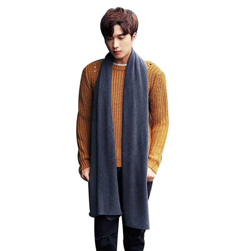 

Long solid color unisex scarf, artificial cashmere knitted autumn and winter men's shawl, warm cotton turban, men's scarf