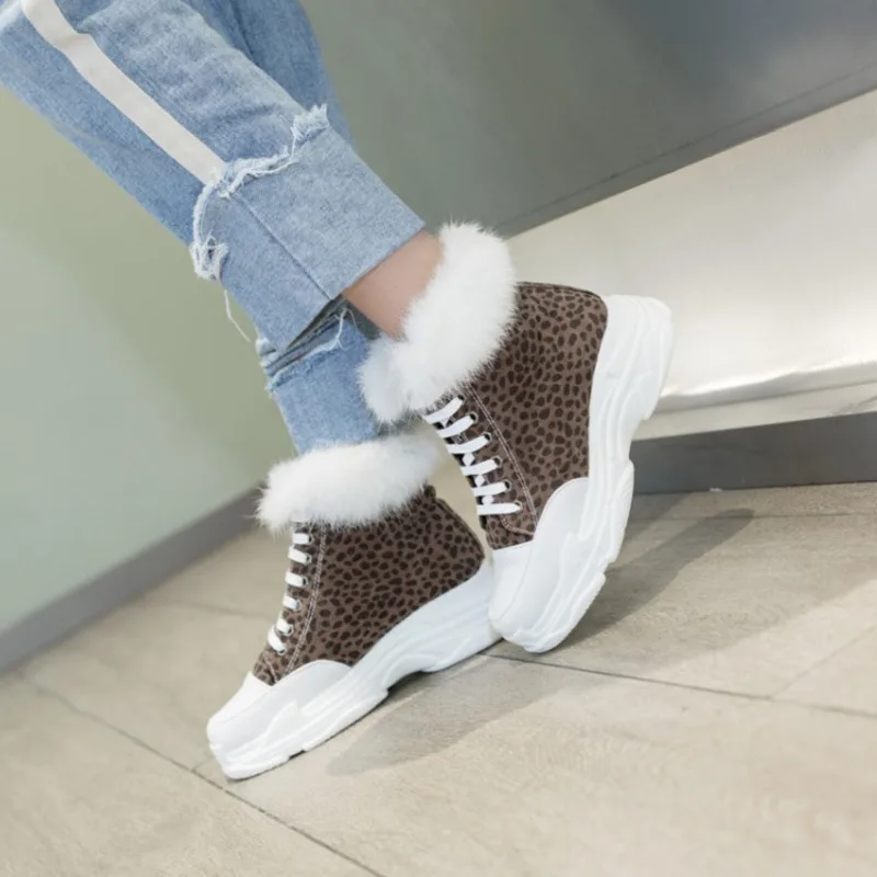 

Women Boots 2021 New Martin Boots Flat Heels Round Toe Fashion Female Booties Lace Up Warm Fur Ladies Leisure Platform Shoes