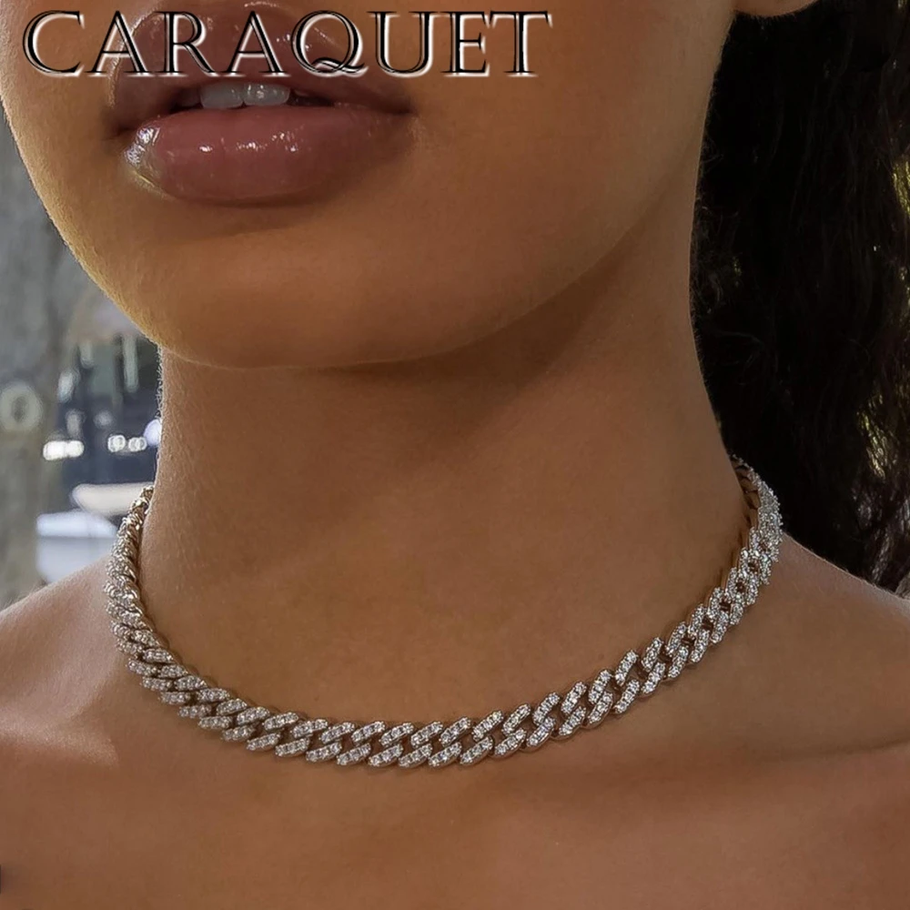 

Caraquet INS Multicolor Shining Crystal Chunky Choker Necklace For Women Bling Rhinestone Hip Hop Punk Miami Cuba Link Necklace