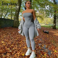 hawthaw women fashion summer strapless bodycon soild color sleeveless jumpsuit romper overall 2021 female clothing streetwear