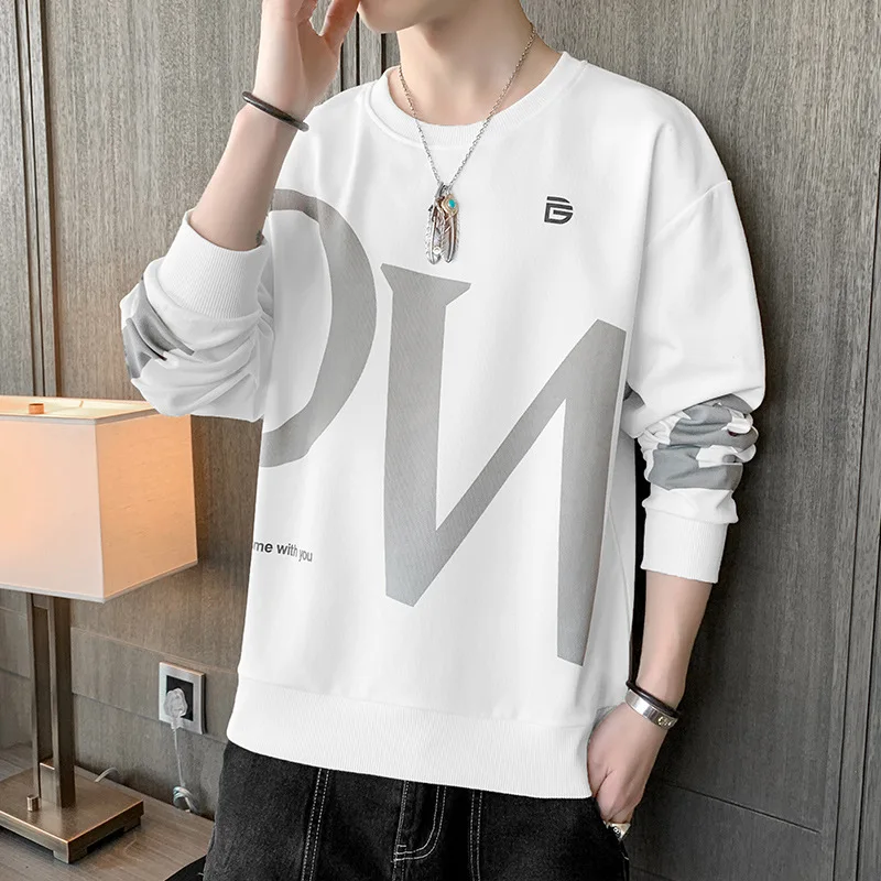 

RR1 spring new men's trendy Pullover round neck printed sweater undergarment student loose top