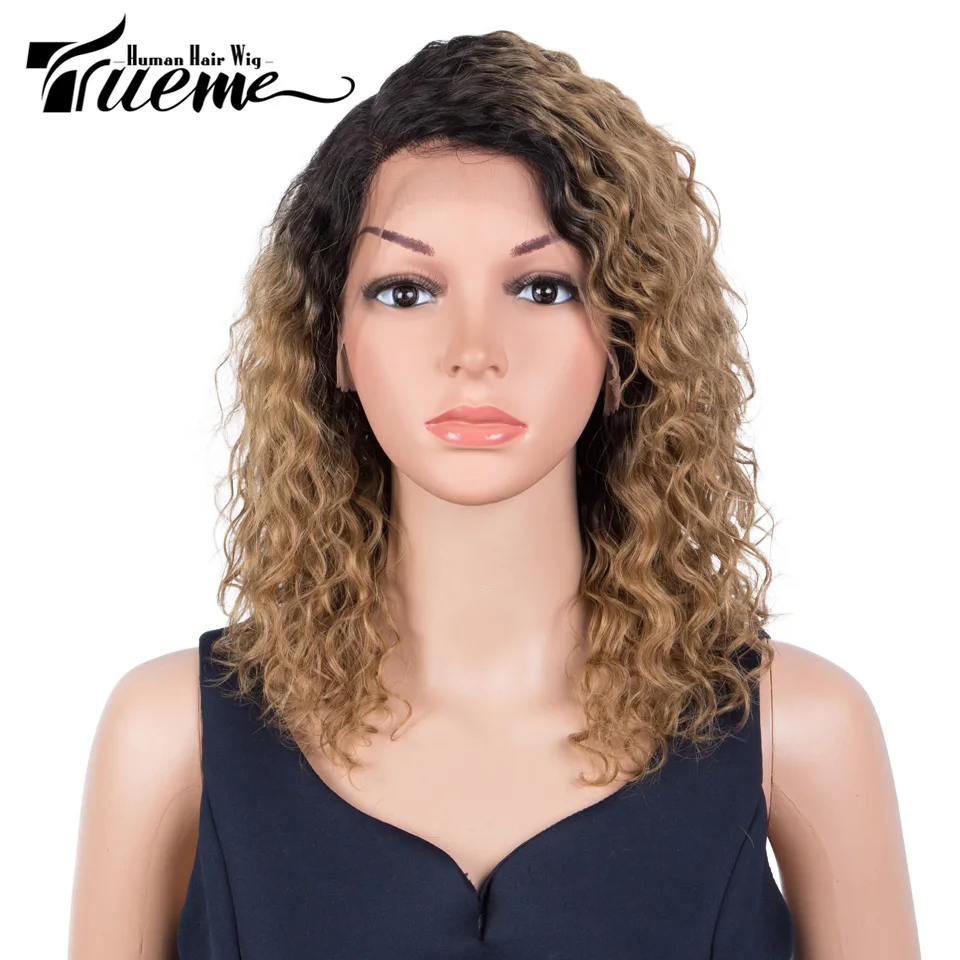 

Trueme Curly Lace Front Human Hair Wigs For Women Brazilian Water Wave Bob Lace Wigs Ombre Blonde Burgundy Colored Lace Part Wig