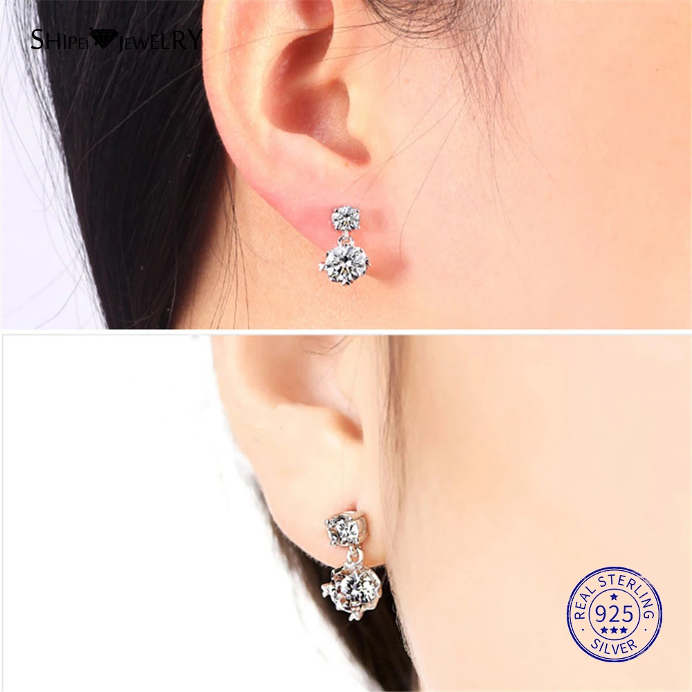 Серьги-подвески женские из серебра 100% пробы с белым золотом и сапфиром |