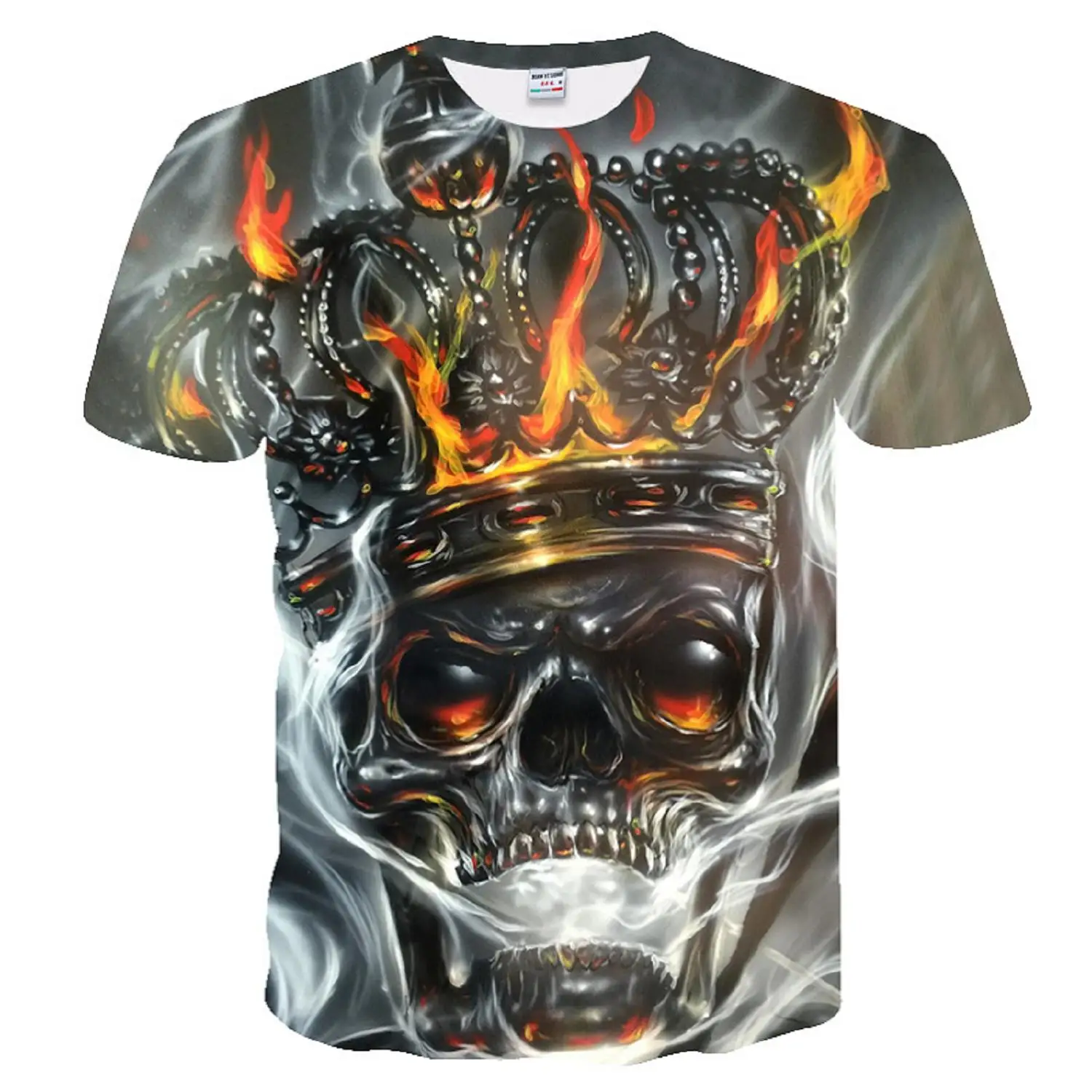 

Tops Crown Skull Fire Harajuku T-Shirt 3d-Print Summer New-Arrival