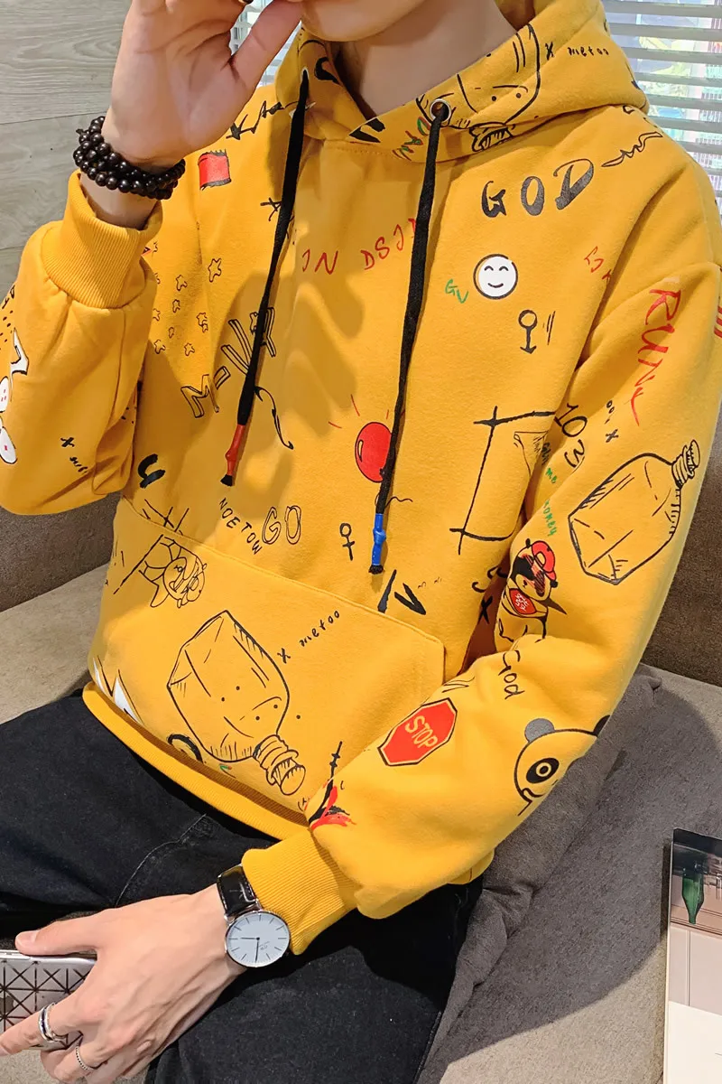 2020 весенние мужские толстовки с мультяшным принтом модные корейские капюшоном