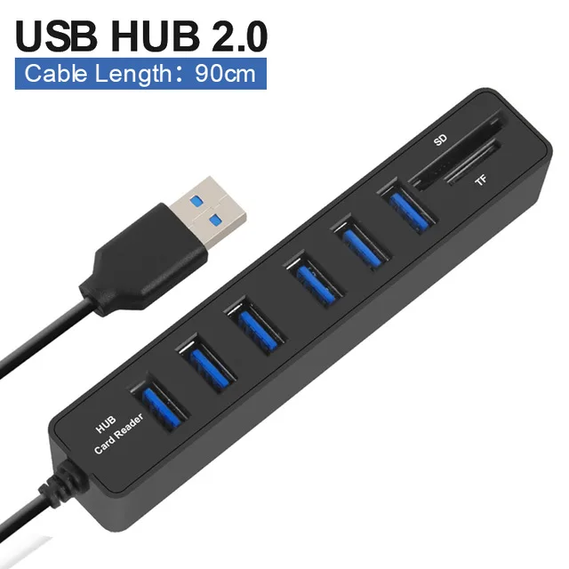 90cm Black USB 2.0 Usb-концентратор 3,0 Мульти USB C 3,0 usb-хаб высокого Скорость 3/6 Порты хаб TF/SD кард-ридер USB C концентратор для ПК Компьютерные аксессуары - Цвет: 90cm Black USB 2.0