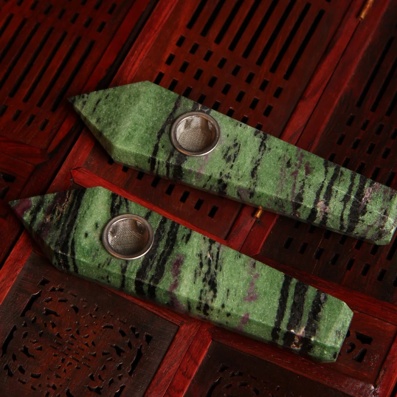 

1PC Natural Crystal Stone Point Epidote Quartz Smoking Pipe + Strainer Healing Reiki Mineral Wand Carbohydrate Hole Rod Crafts