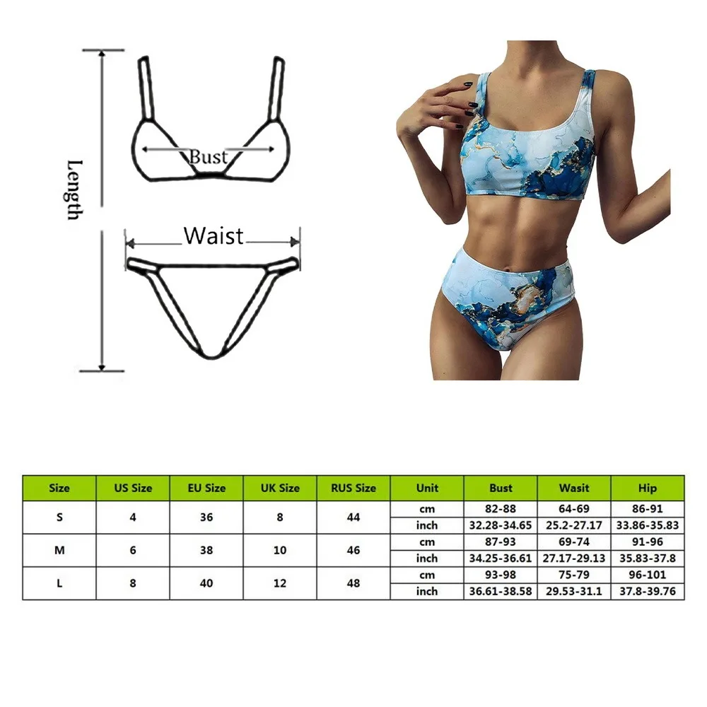 

2021 New Print Sport Bandeau Push up Bikinis Sexy Marble Women Swimsuit High Waist Swimwear Women bathing suit Beach wear