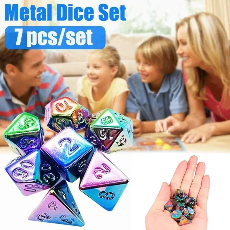 

7 Color Metal Dice Set Multi-sided Rainbow Plating Dices For Role Playing Games Adult Kid Toys Electroplated Finishes Dice Gifts