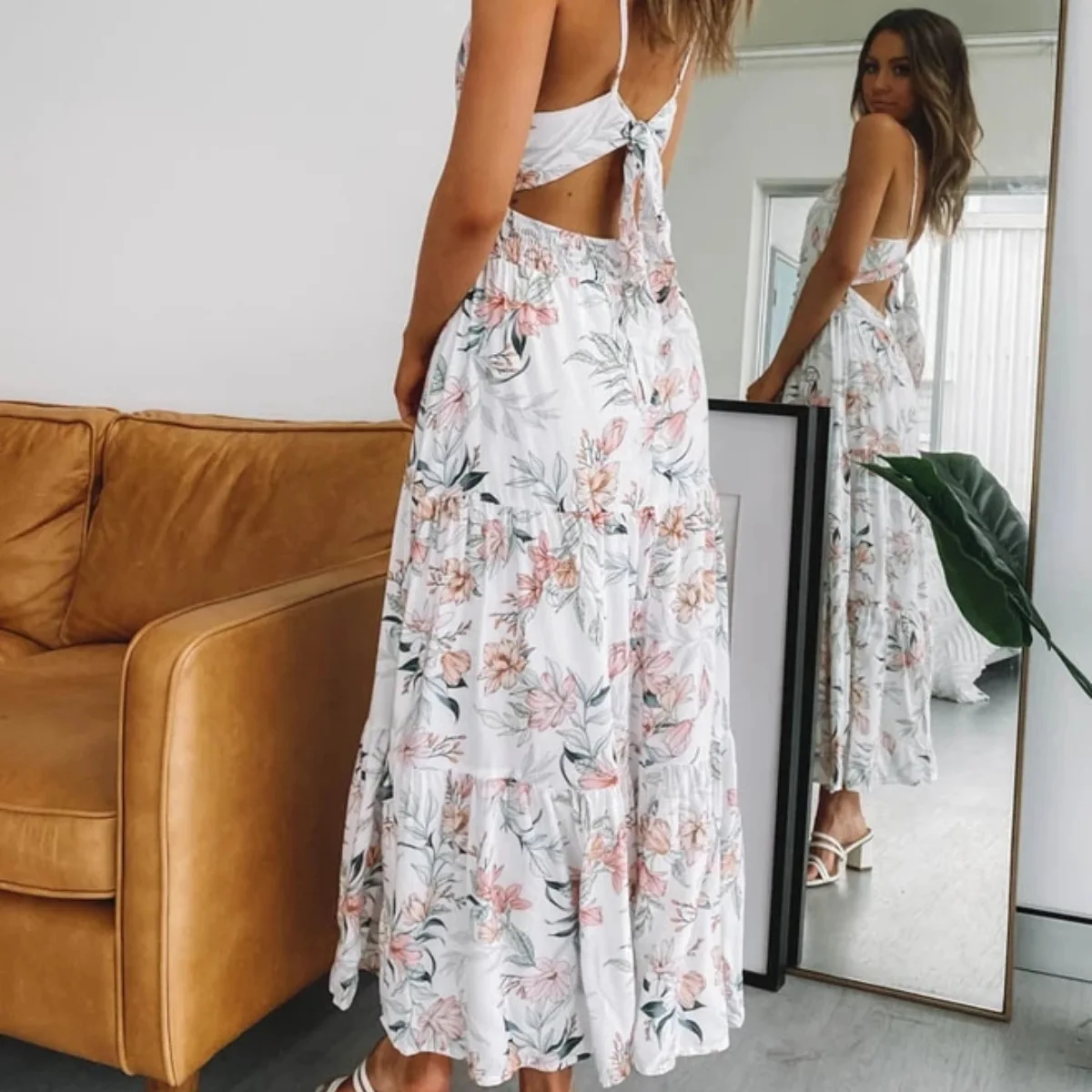 

Women Cottagecore Dress Sexy Spring Summer Floral Sling Dresses 2021 Woman High Waist Fit Body Clothes V Neck Vintage Streetwear