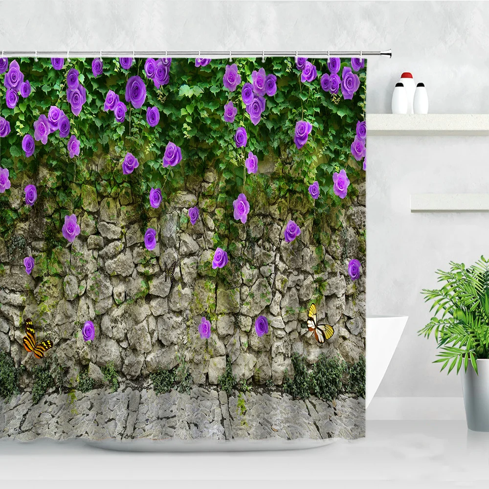 floral shower curtain set purple lavender pink rose simple flowes bathroom decor polyester curtains photography background cloth free global shipping