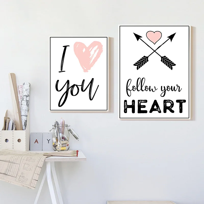 Modern Hand Drawing Board Love Quote Canvas Girl Pink Mirror Poster Wall Art Nordic Style Living Room Bedroom Decoration | Дом и сад