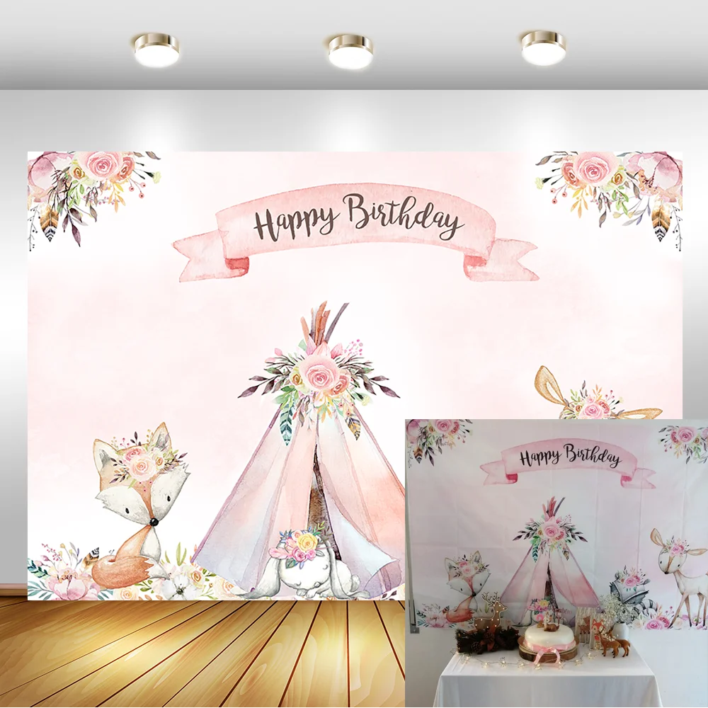 Фон для фотосъемки с цветком в стиле бохо изображением лисы и леса Вечерние