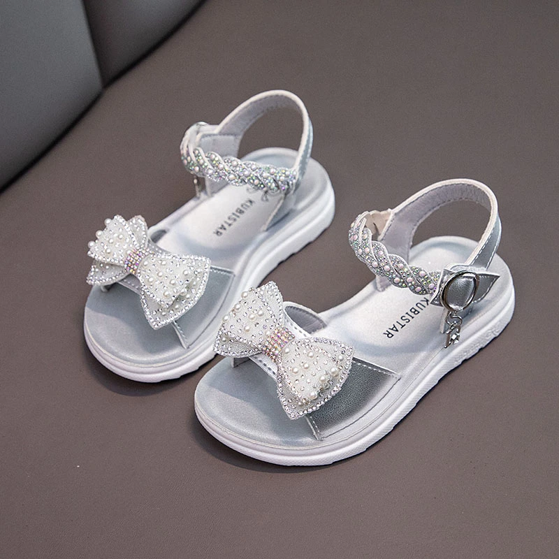 

Girls' princess shoes new summer 2021 children's shoes soft soled Baotou sandals hollow out women's bow shoes net red