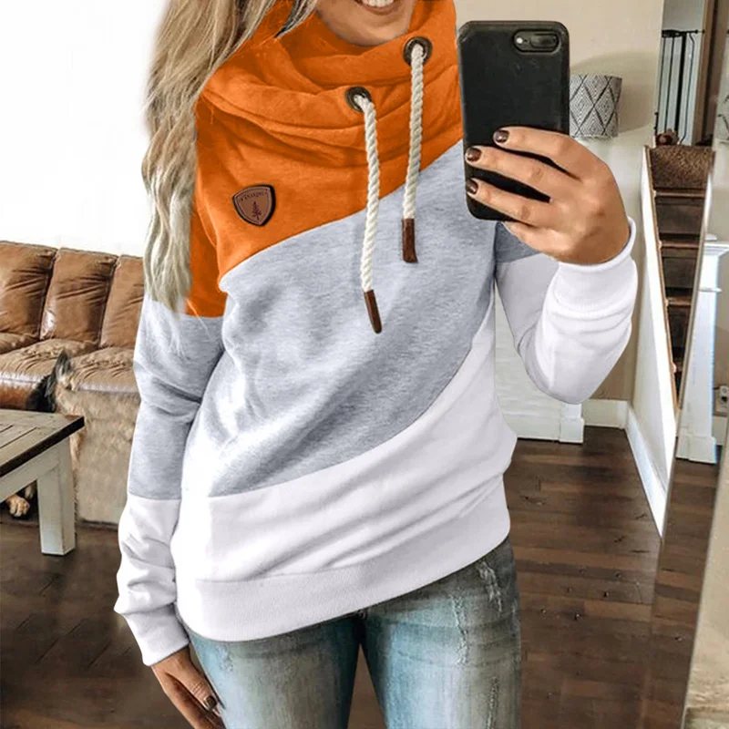 

Womens Long Sleeve Hoodie Sweatshirt Patchwork Casual Hooded Pullover Tops Blouse Winter Hoodies Warm Velvet Female Sweatshirts