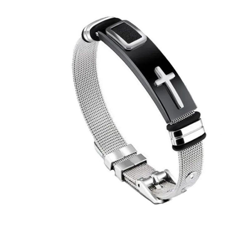 

2021 New Fashion Titanium Steel Mesh Belt Stainless Steel Bracelet Gold Cross Men's Bracelet Hip-Hop Jewelry Holiday Gift