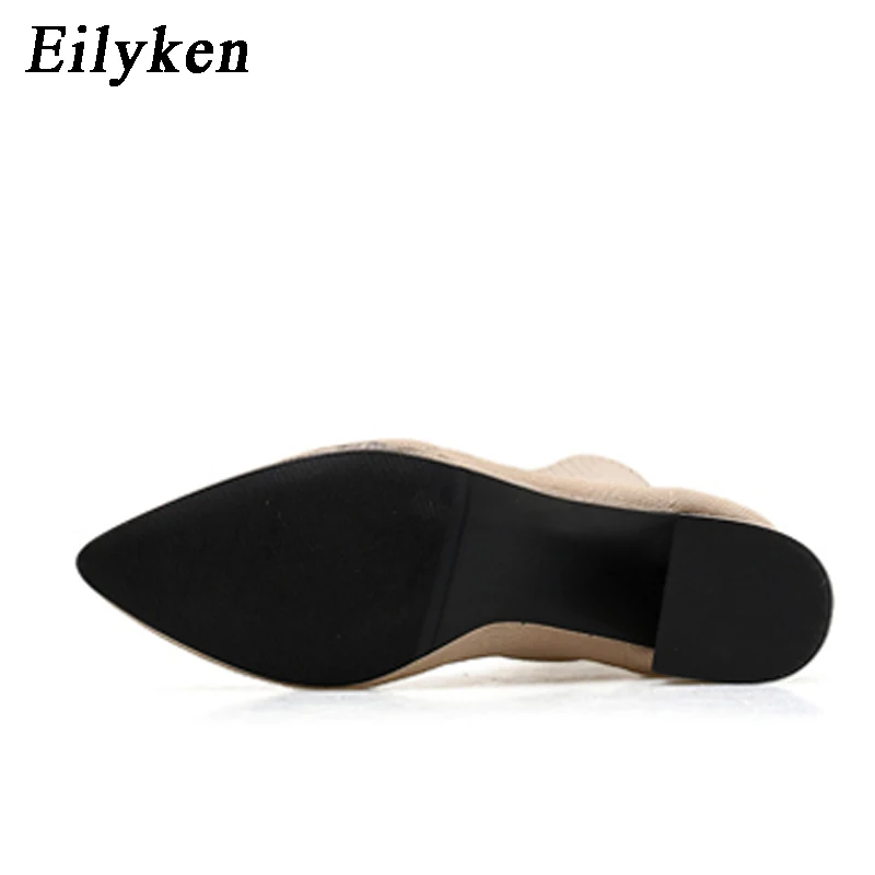 EilyKen/Коллекция года; сезон осень-зима; вязаные носки из эластичной ткани; женские ботинки; короткие ботинки на низком каблуке; цвет серый; женские ботильоны с острым носком