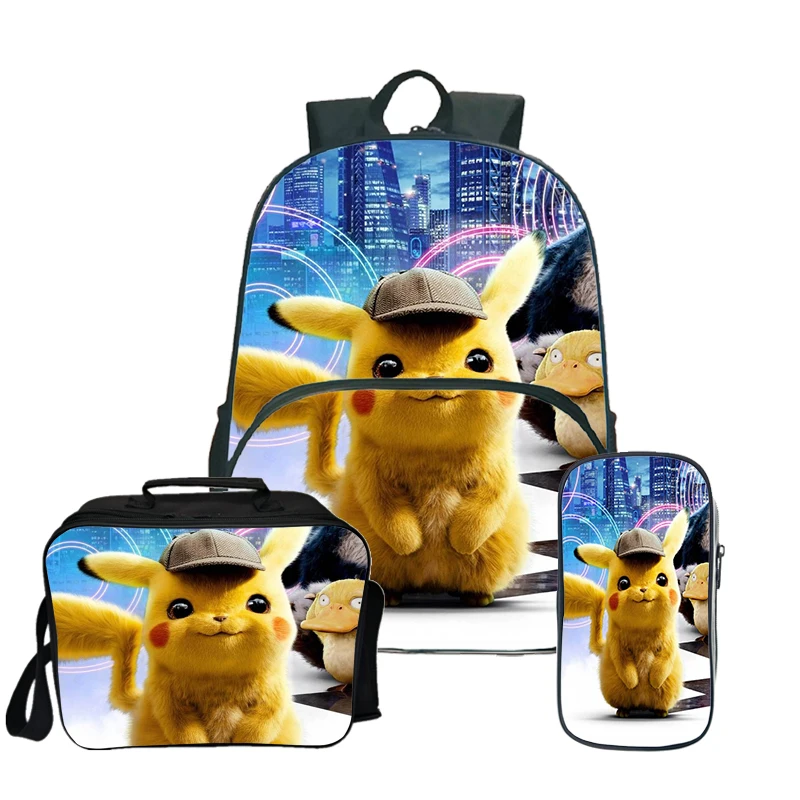 1 Pokemon Pikachu Kawaii рюкзак Пенал Школьный рюкзак для подростков девочек мальчиков рюкзак для ланча 3 шт./компл. детский дорожный рюкзак - Цвет: 1