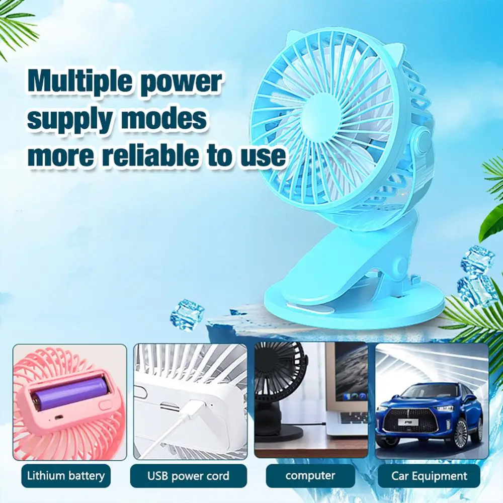 

3 Speeds 360 Degree Mini Summer USB Rechargeable Cool Mini Fan with Clip Desktop Table Fan Portable Clamp Silent Sleeping Fan