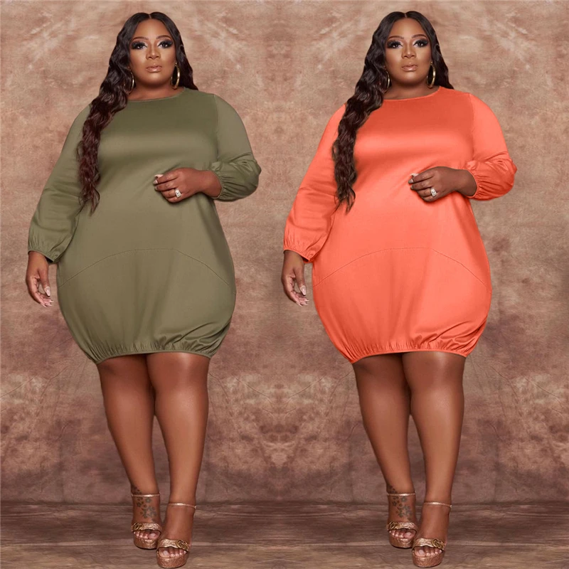 

2022 Clothing Dresses for Women 4xl 5xl Stretchy Crew Neck Long Sleeve Casual Loose Dress Bulk Items Wholesale Lots