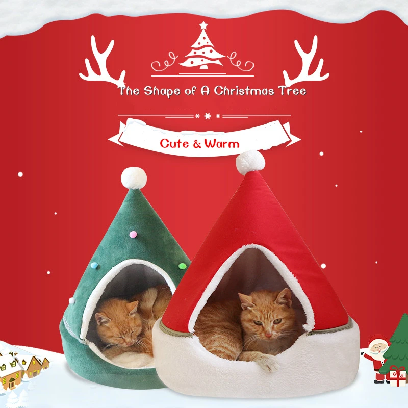 Рождественская елка, домик для кошек для маленьких собак, щенков, котят, теплый зимний Рождественский подарок для Бультерьера, съемный моющ... от AliExpress RU&CIS NEW