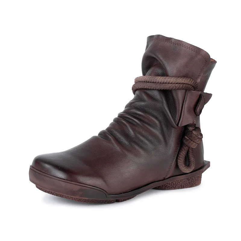 

YourSeason Autumn Spring Ladies Retro Boots Genuine Leather New 2021 Flat With Women Zip Round Toe Fringe Ankle Shoes