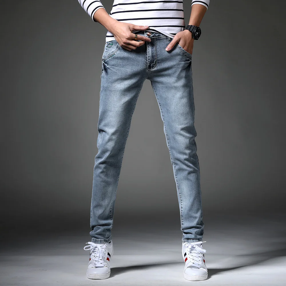Denim Jeans Male Gray Slim Feet Pants Big Size Spring New Plus Size Men's Casual Jeans Brand Clothing Large Size Stretch