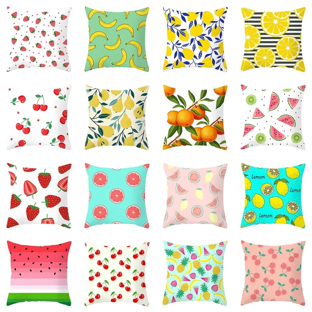 

18'' Summer Fruits Printed Pillow Case Small Fresh Peachskin Soft Cushion Cover Sofa Living Room Seat Home Decoration Gifts