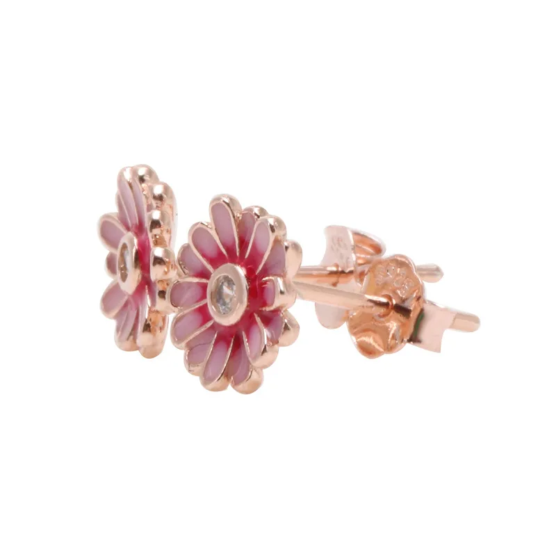 

2020 New Rose Gold Pink S925 Sterling Silver Pan Earring Fashion Chrysanthemum Earrings For Women Wedding Party Fashion Jewelry