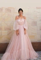 pukguro tulle prom dress off shoulder puffy long sleeves princess dress for womens sweetheart evening party gowns plus size