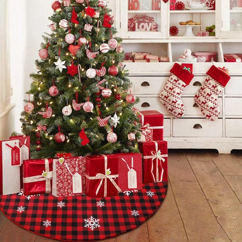 

Christmas Tree Skirt Tree Skirt with Snowflake Design, 48Inch Double Layers Xmas Tree Skirt for Holiday Decorations