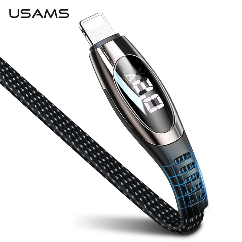 USAMS USB кабель для iPhone Xs Max XR цифровой дисплей Быстрая зарядка данных мобильного