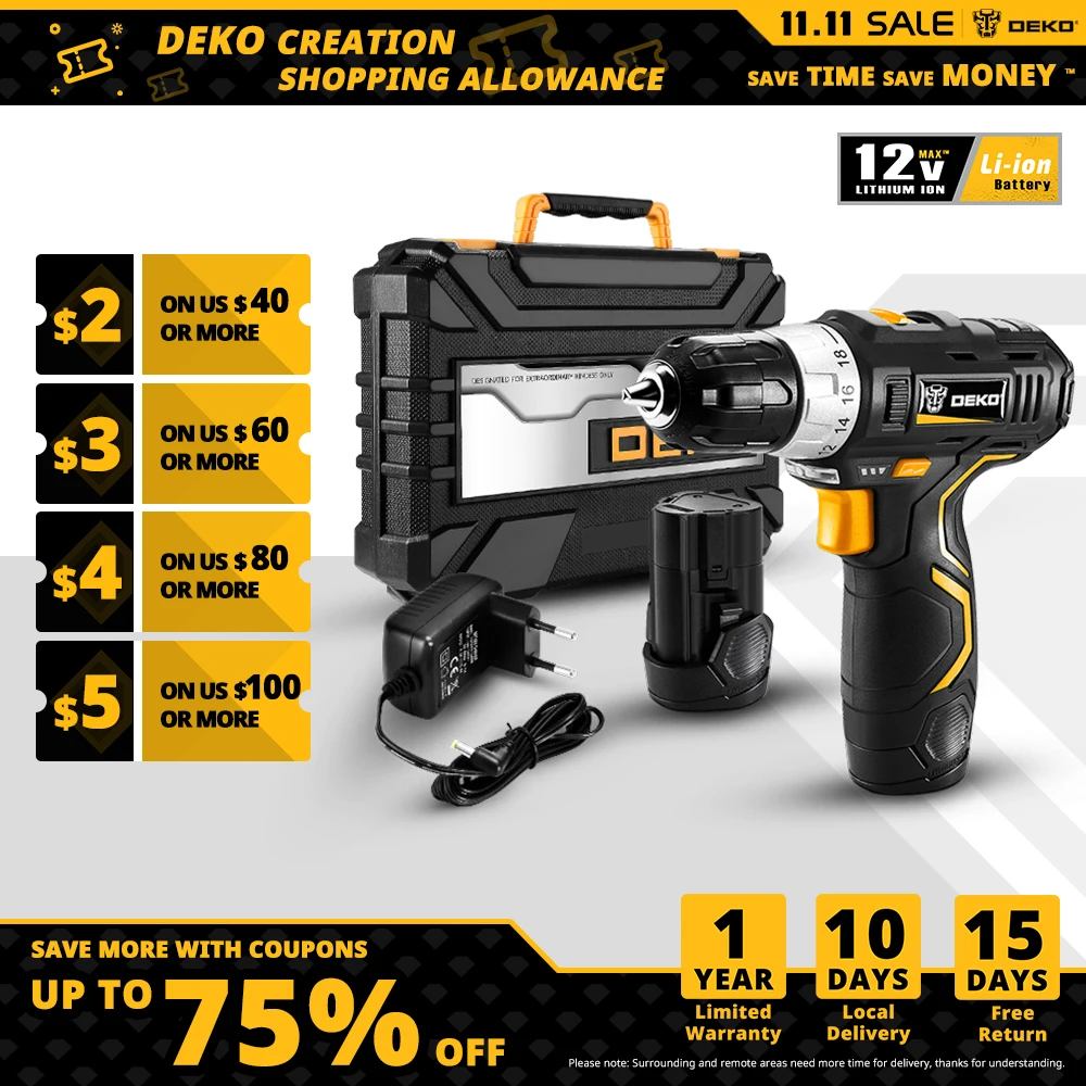 

DEKO GCD12DU3 12 вольт Макс литий-ионная батарея 32 нм 2-скоростная Электрическая аккумуляторная дрель мини дрель отвертка беспроводной силовой при...