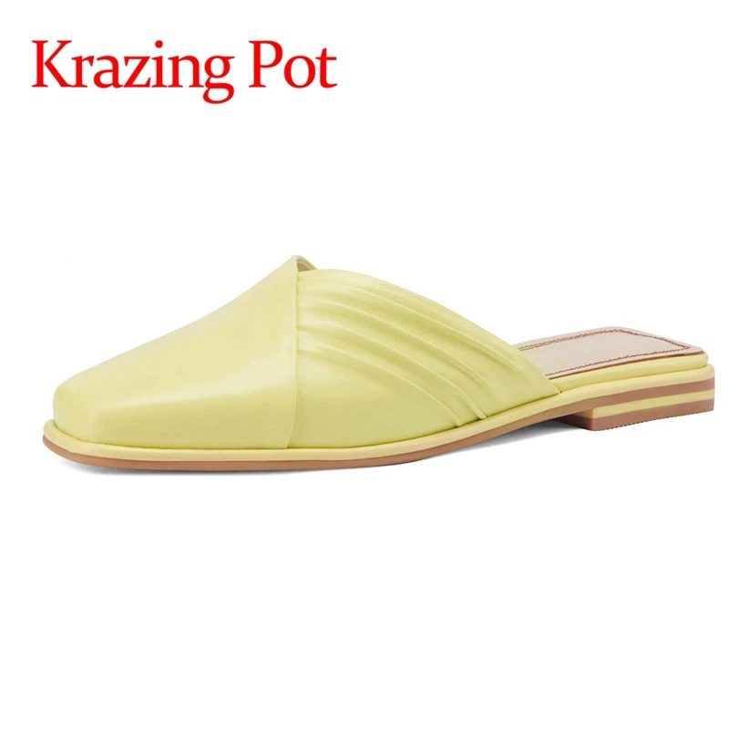 

lenkisen genuine leather round toe low heel shallow high fashion simple style gladiator solid slip on women sandals shoes L09