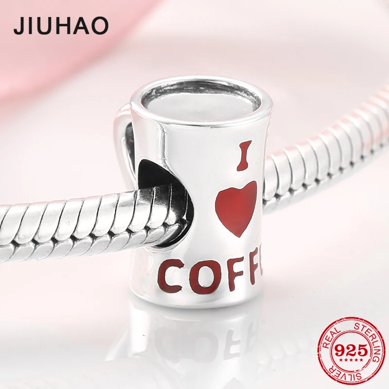 Новый 925 пробы серебро красное сердце чашка кофе очарование бусины подходят