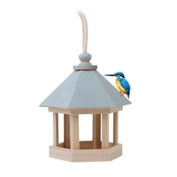 outdoor wooden birds house shaped feeder food container with hang rope for garden park bird feeder hotel table peanut