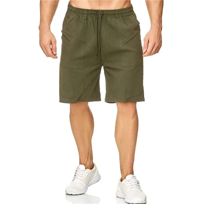 

Мужские шорты из хлопка и льна, спортивные однотонные дышащие брюки, уличная одежда для фитнеса, 2021, для лета, S-3XL