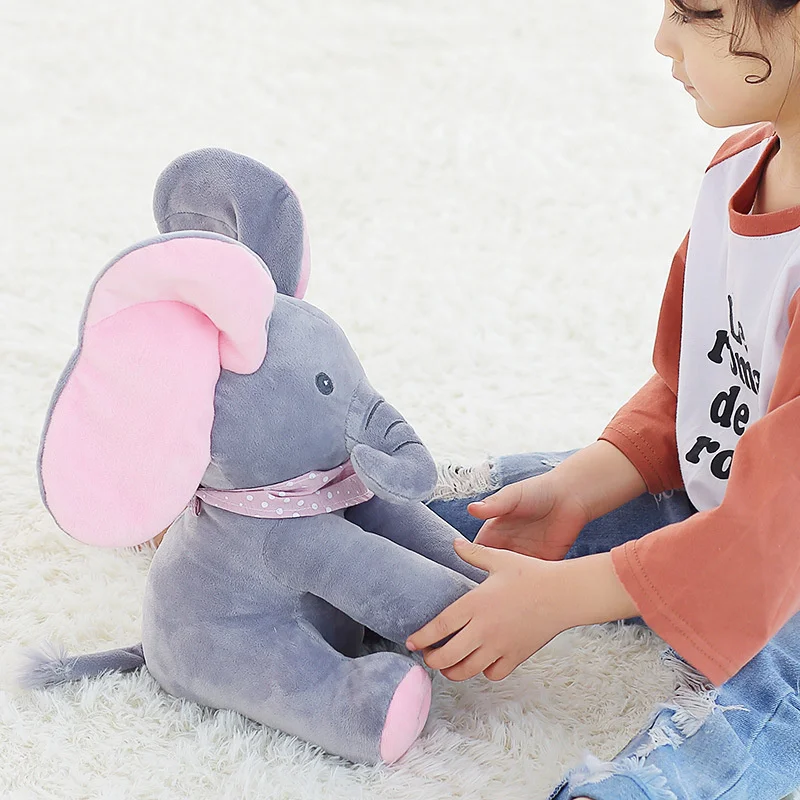 

Ears Move Music Baby Animal Hide And Seek Cat Soothing Doll Elephant Dog Rabbit Plush Toy Kids Robots Pet Elephant Electric Toys