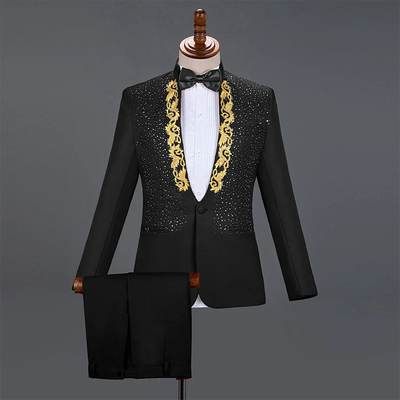 

Gold Embroidery Fashion Blazer Masculino Performance Stage Suit Jacket Studio Singer Costumes Blazer Hombre Traje Hombre Formal