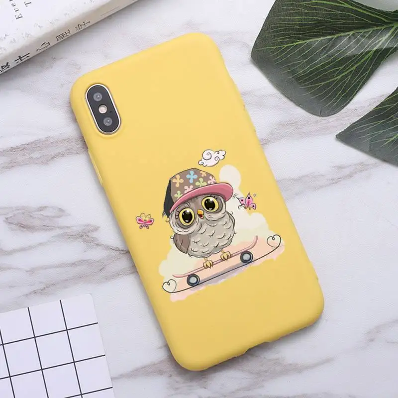 

Cute Owl Black cartoon animal Phone Case Candy Color for iPhone 6 7 8 11 12 s mini pro X XS XR MAX Plus
