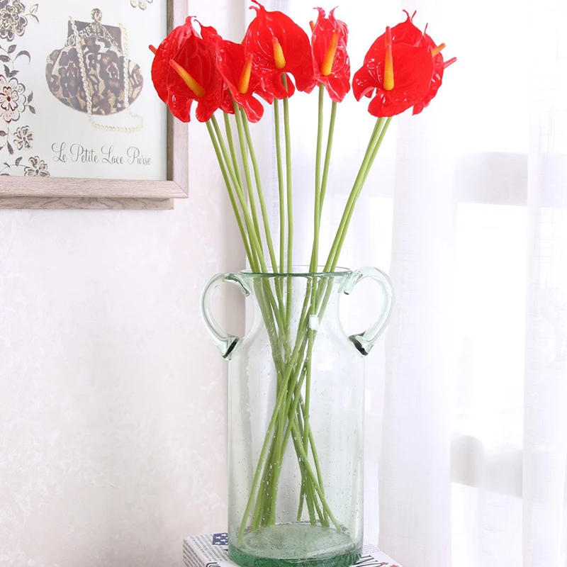 

5/10 Artificial Flowers Anthurium Plant Fake Flower DIY Flower Art Home Decorative Wedding Decoration Indoor Fake Plant