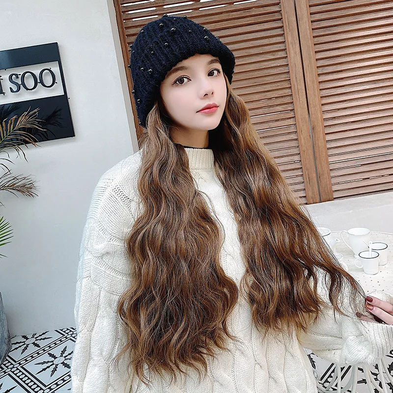 

202008-wu variety of styles and colors match Curly hair hat patchwork False hair lady hat women leisure visors cap