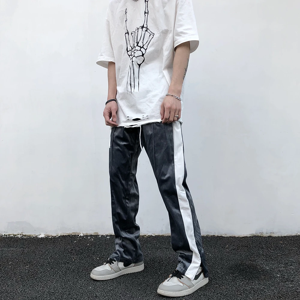 

Side Striped Patchwork Track Pants Mens Harajuku Women Velour Jogger Sweatpant High Street Man Fashion Loose Casual Trousers