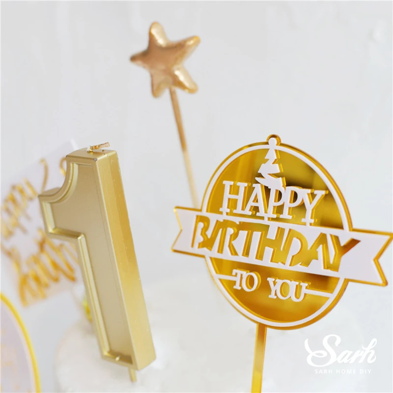 Золотой акриловый розовый желтый Топпер для торта С Днем Рождения Круглая Корона