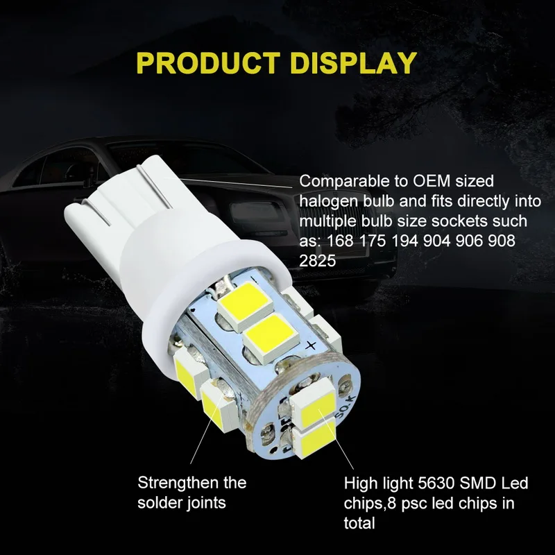 Клиновидные Автомобильные светодиодные лампы Safego 10 шт W5W T10 194 168 SMD 1210 3528 задний