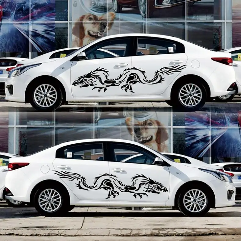 1 Pair 180 x 38 CM PVC Car Stickers and Decals Dragon Totem Pattern Creative Refit Racing Side Body Sticker | Автомобили и