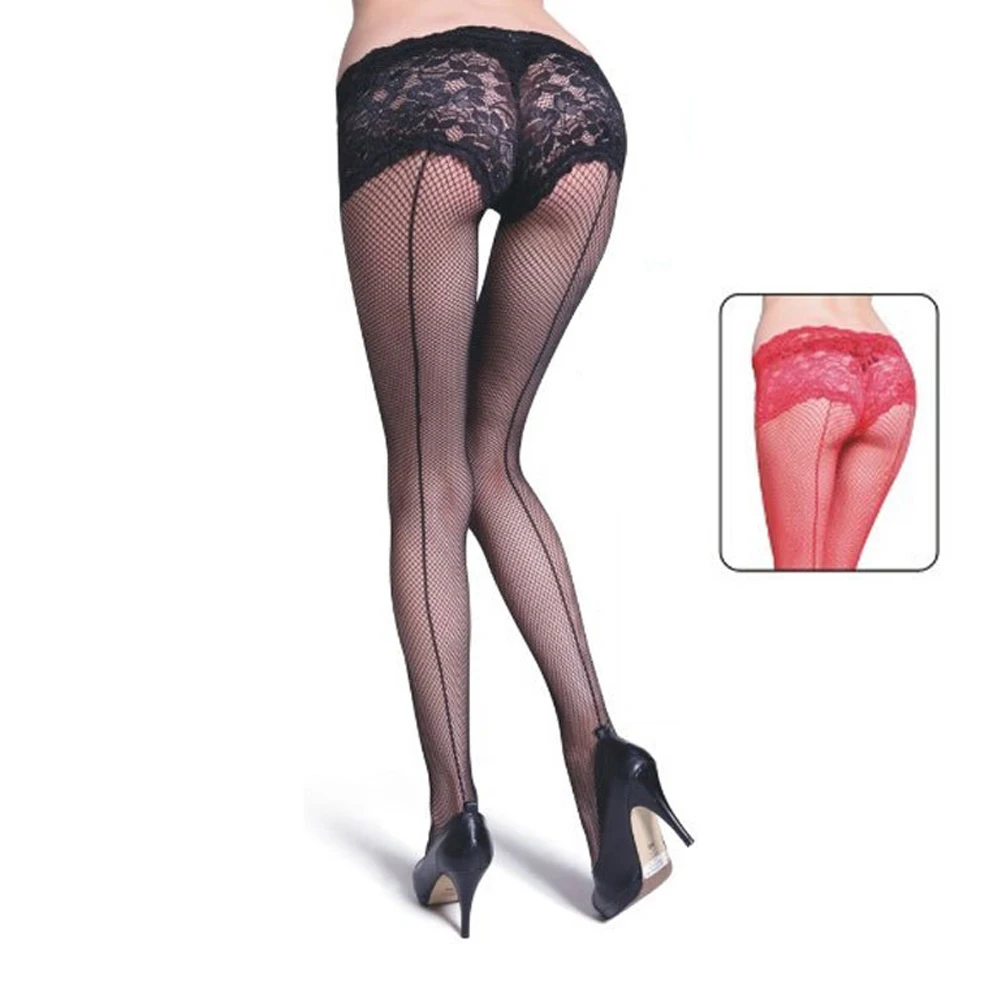 Женские сексуальные чулки с задним швом кружевная Прозрачная сетка эластичные