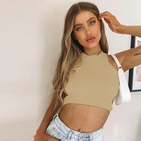 women sleeveless casual solid sexy cross bandage crop tops backless vest skinny tank tops short blouse t shirt ropa mujer verano