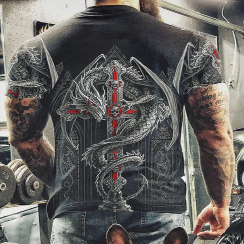 

Men's skull printed T-shirt, casual breathable clothing, large short sleeve, street clothing, hip-hop 3D printed T-shirt, summer