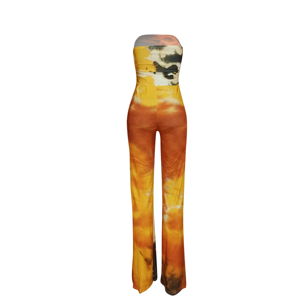 

Cutubly Wide Leg Pants Jumpsuit Tie Dye Print Sexy Women Jumpsuits Strapless Straight Rompers Club Party Outfits 2020 Summer
